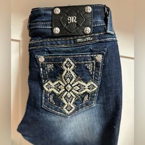 Miss Me jeans, size 30, boot cut, color is dark blue